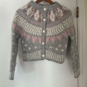 LoveShackFancy Gray and Pink Knit Cardigan
